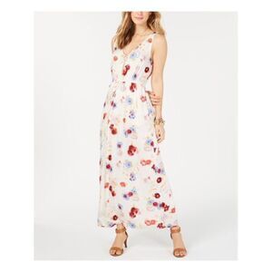 LUCKY BRAND Cream Floral Sleeveless Maxi Dress W/ Adjustable Tie Waist S…